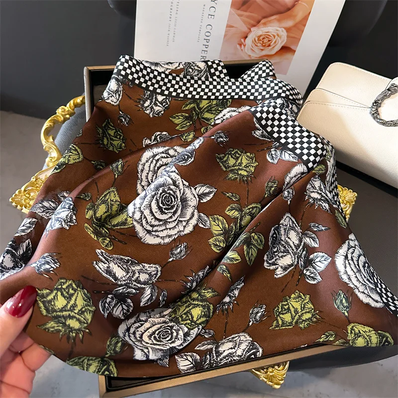 Luxury Brand Silk Square Scarf Women Satin Shawls Neckerchief Casual Beach Scarves Bandana Hair Tie Hjiab Foulard