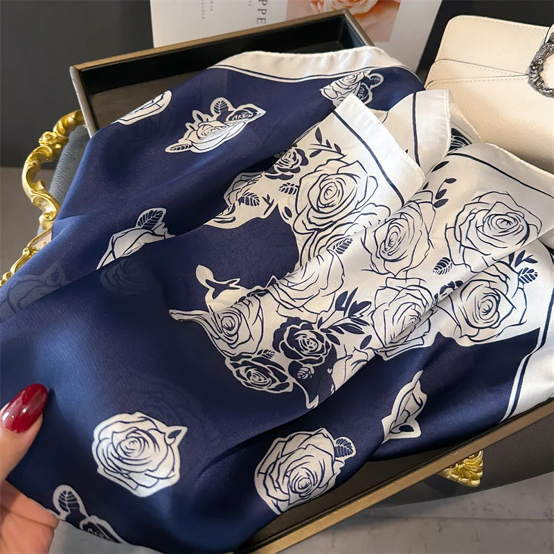 Luxury Brand Silk Square Scarf Women Satin Shawls Neckerchief Casual Beach Scarves Bandana Hair Tie Hjiab Foulard