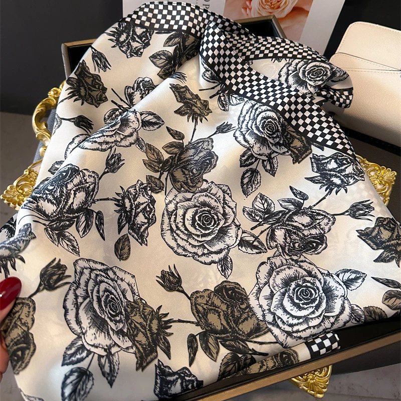 Luxury Brand Silk Square Scarf Women Satin Shawls Neckerchief Casual Beach Scarves Bandana Hair Tie Hjiab Foulard