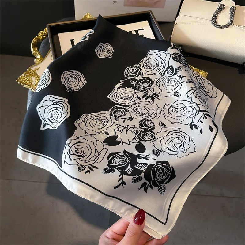 Luxury Brand Silk Square Scarf Women Satin Shawls Neckerchief Casual Beach Scarves Bandana Hair Tie Hjiab Foulard