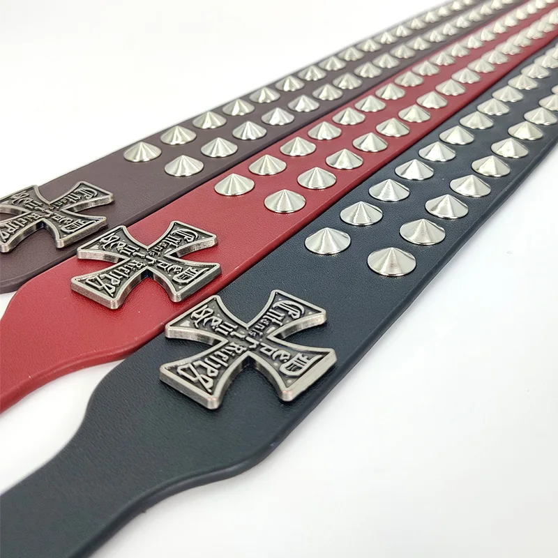 Unisex Cross Jeans Belt FeMale Gothic Accessory Punk Y2k Designer Belts For Women Hip Hop Plus Size Rivet Black Men's Belt Male