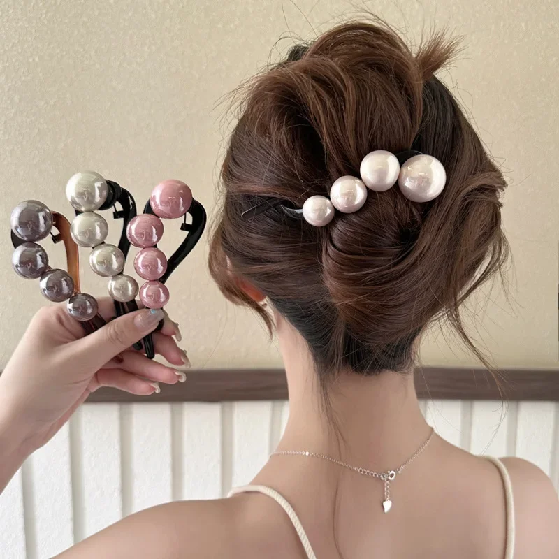 Elegant Pearls Twist Hair Clip for Women Long Hairs Holder Hairpin Barrette Sweet Hair Ornament Headband Fashion Hair Accessorie