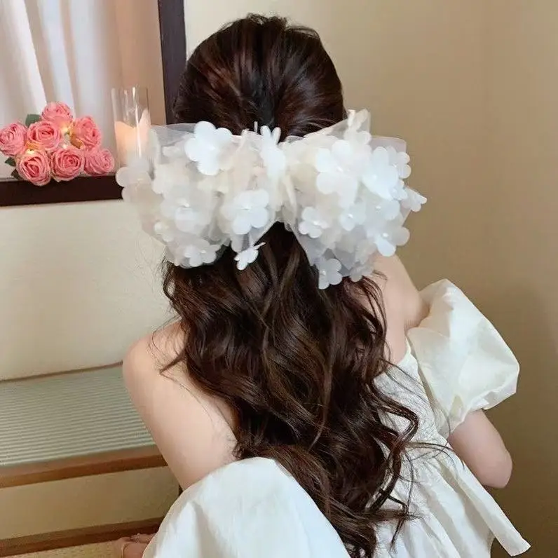 1 Pcs Ladies' Hair Clip Sweet Mesh Lace 3D Big Bow Elegant Cute Hair Pins Fashionable Gentle Versatile Hair Accessories For Girl