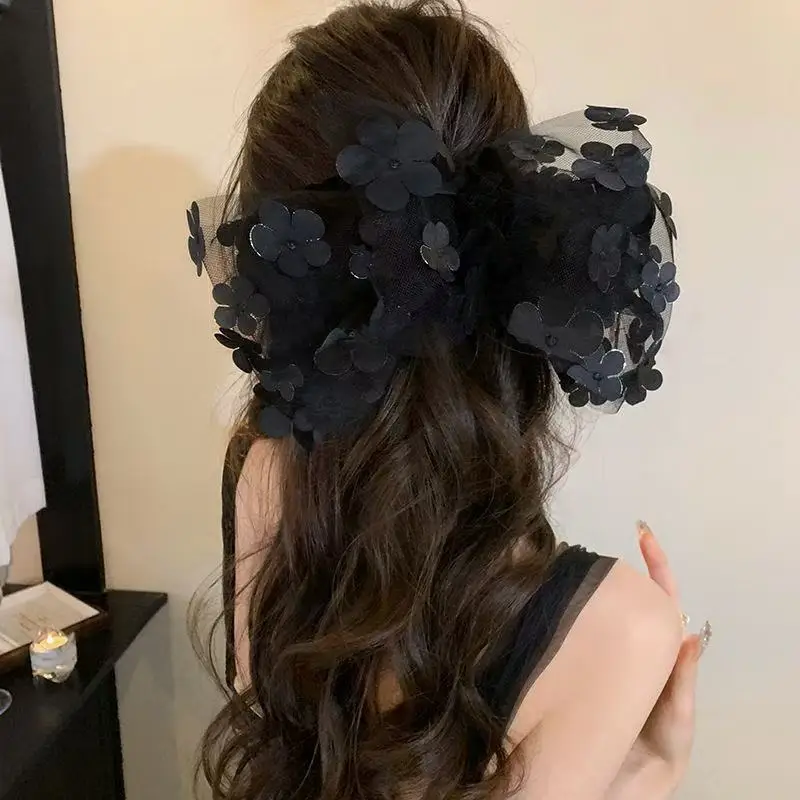 1 Pcs Ladies' Hair Clip Sweet Mesh Lace 3D Big Bow Elegant Cute Hair Pins Fashionable Gentle Versatile Hair Accessories For Girl