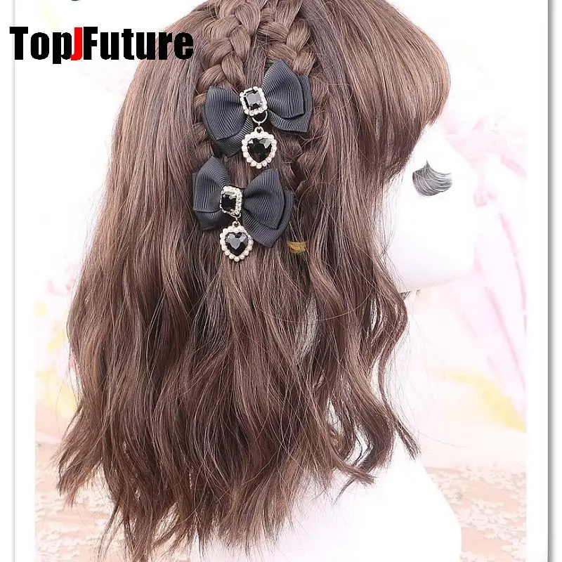 Korean Gothic Lolita Hair Clips Y2K Girl Bobby Pin Harajuku Women Cosplay Bow Jewelry Hairpin Headdress Dual Horsetai Hairgrip