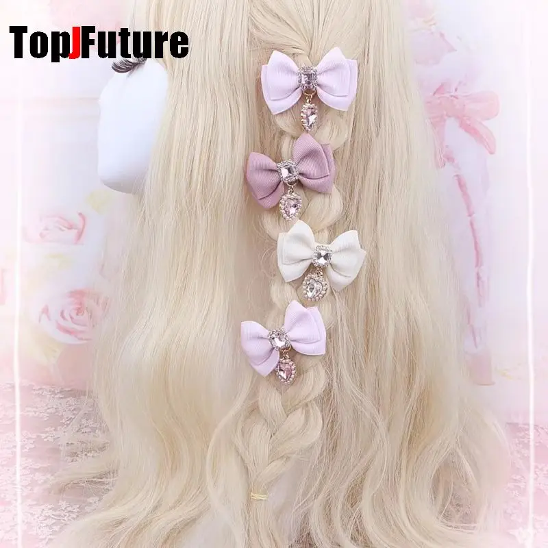 Korean Gothic Lolita Hair Clips Y2K Girl Bobby Pin Harajuku Women Cosplay Bow Jewelry Hairpin Headdress Dual Horsetai Hairgrip