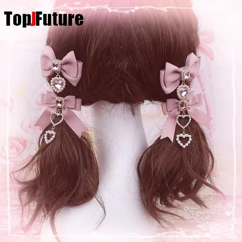 Korean Gothic Lolita Hair Clips Y2K Girl Bobby Pin Harajuku Women Cosplay Bow Jewelry Hairpin Headdress Dual Horsetai Hairgrip