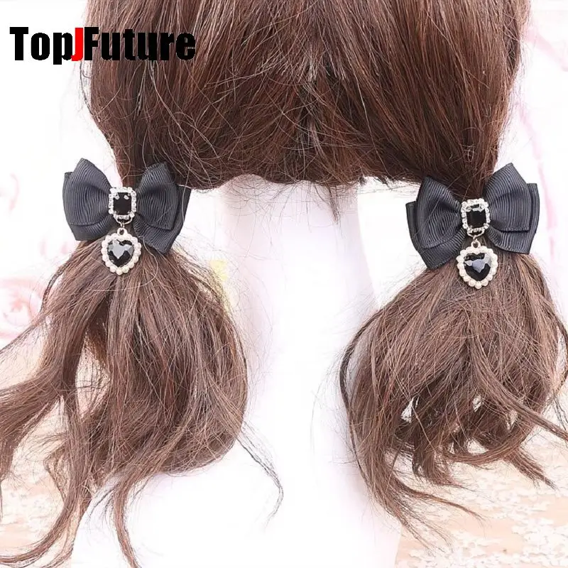 Korean Gothic Lolita Hair Clips Y2K Girl Bobby Pin Harajuku Women Cosplay Bow Jewelry Hairpin Headdress Dual Horsetai Hairgrip