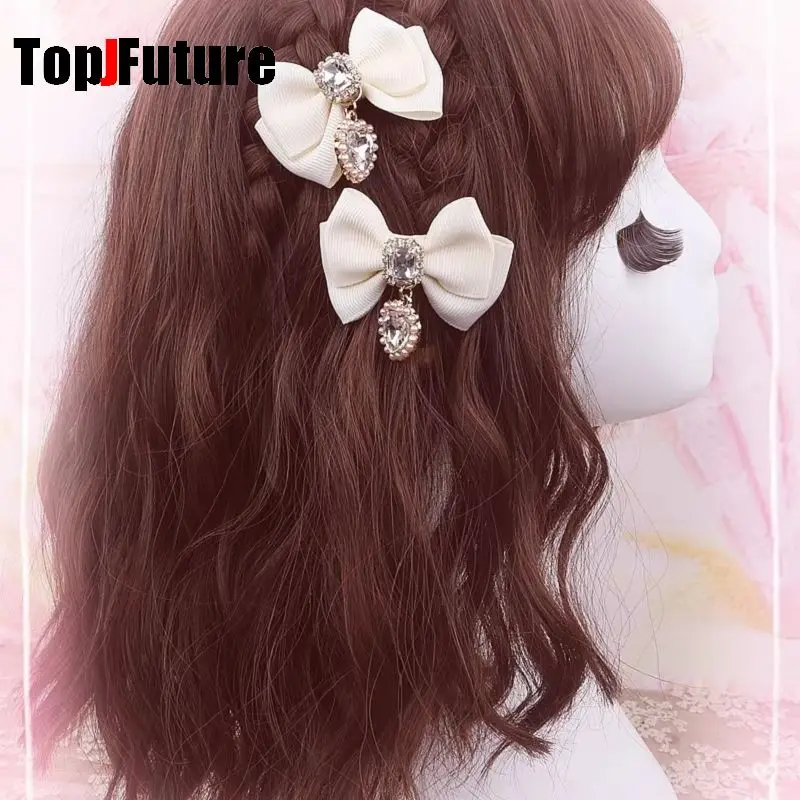 Korean Gothic Lolita Hair Clips Y2K Girl Bobby Pin Harajuku Women Cosplay Bow Jewelry Hairpin Headdress Dual Horsetai Hairgrip