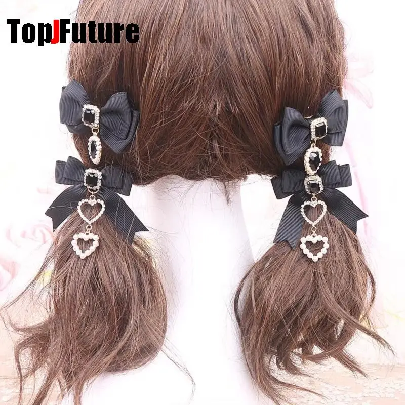 Korean Gothic Lolita Hair Clips Y2K Girl Bobby Pin Harajuku Women Cosplay Bow Jewelry Hairpin Headdress Dual Horsetai Hairgrip