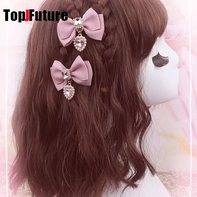 Korean Gothic Lolita Hair Clips Y2K Girl Bobby Pin Harajuku Women Cosplay Bow Jewelry Hairpin Headdress Dual Horsetai Hairgrip