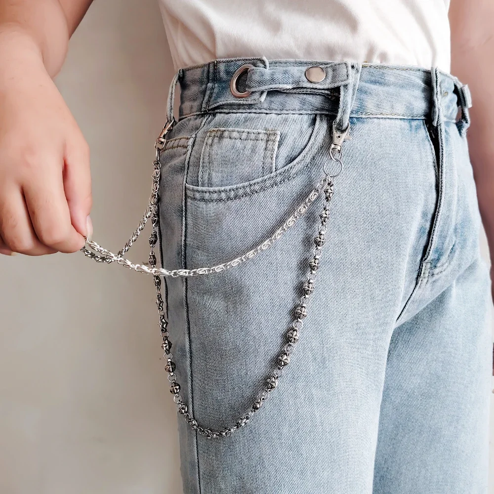 A Harajuku Style Street Hip-Hop Jeans Chain with Personalized Punk Style Double-Layer Waist Chain for Men and Women Accessories