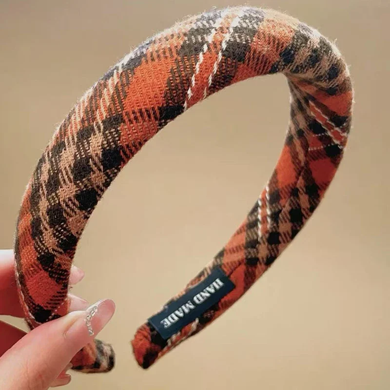 Retro Plaid Sponge Headband For Women Elegant Wearing A Hair Band When Going Out Fashion Girls Hair Accessories