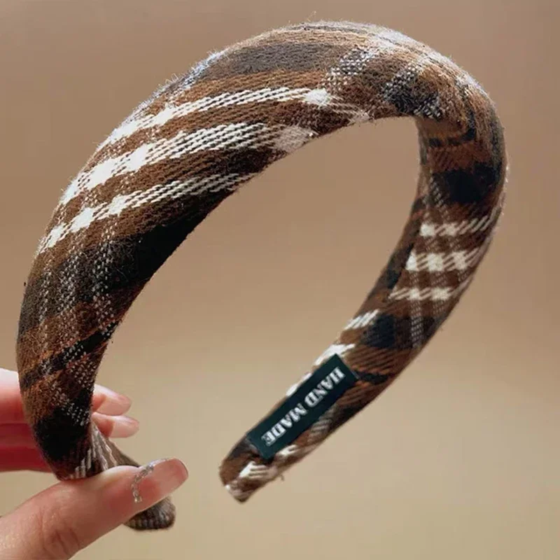 Retro Plaid Sponge Headband For Women Elegant Wearing A Hair Band When Going Out Fashion Girls Hair Accessories