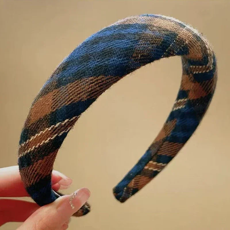 Retro Plaid Sponge Headband For Women Elegant Wearing A Hair Band When Going Out Fashion Girls Hair Accessories