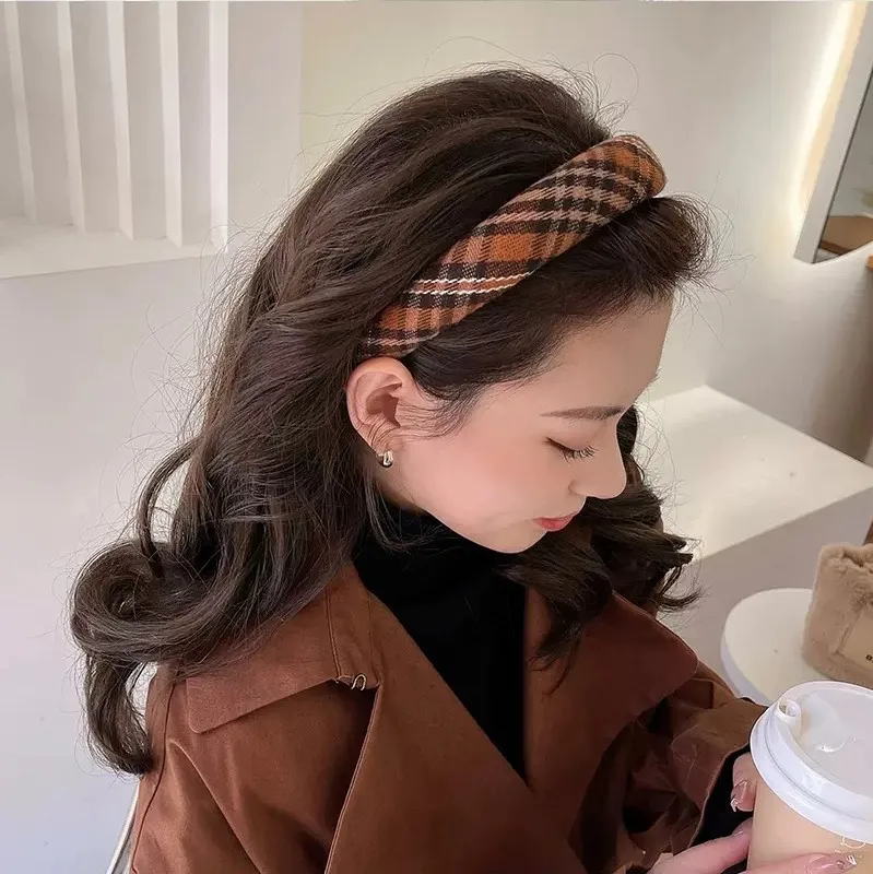 Retro Plaid Sponge Headband For Women Elegant Wearing A Hair Band When Going Out Fashion Girls Hair Accessories