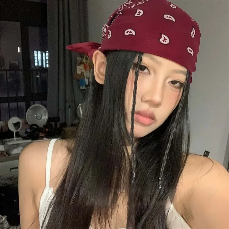 Ins Women Headscarf French Pastoral Style Sweet Lace Bandana Bohemia Triangle Strap Hair Headscarf Hat Travel Headband Headwear