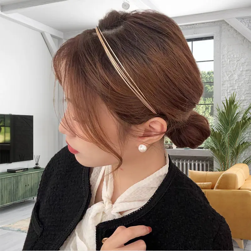 New Thin Gold Color Headbands Women Multilayer Alloy Hair Hoop Double Root Metal Hair Bands Hair Accessories Smooth Head Hoop
