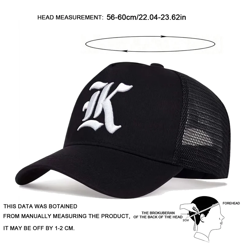 Unisex LK Letter Embroidery Baseball Net Caps Outdoor Adjustable Spring and Summer Casual Sunscreen Hat Sports Cap