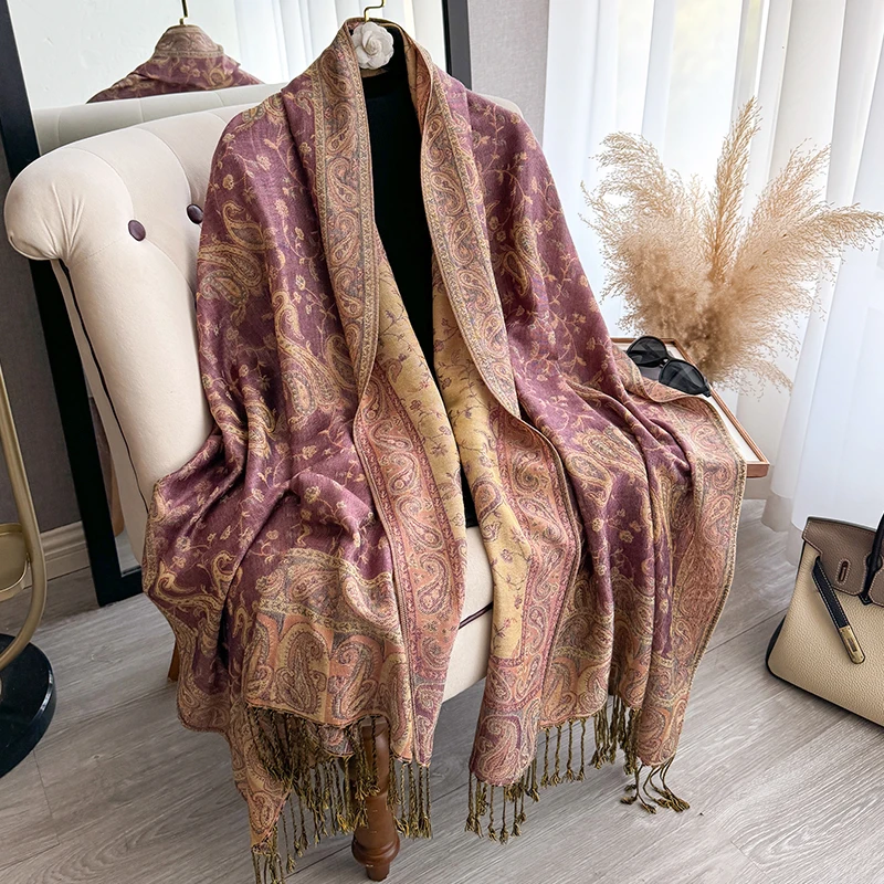 Tassel Blanket Design Thick Pashmina New Winter Warm Shawl Wrap Paisley Pattern Scarf Women Neckerchief Poncho Stoles 2025