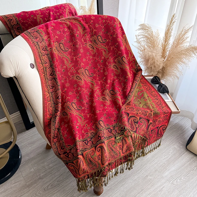 Tassel Blanket Design Thick Pashmina New Winter Warm Shawl Wrap Paisley Pattern Scarf Women Neckerchief Poncho Stoles 2025