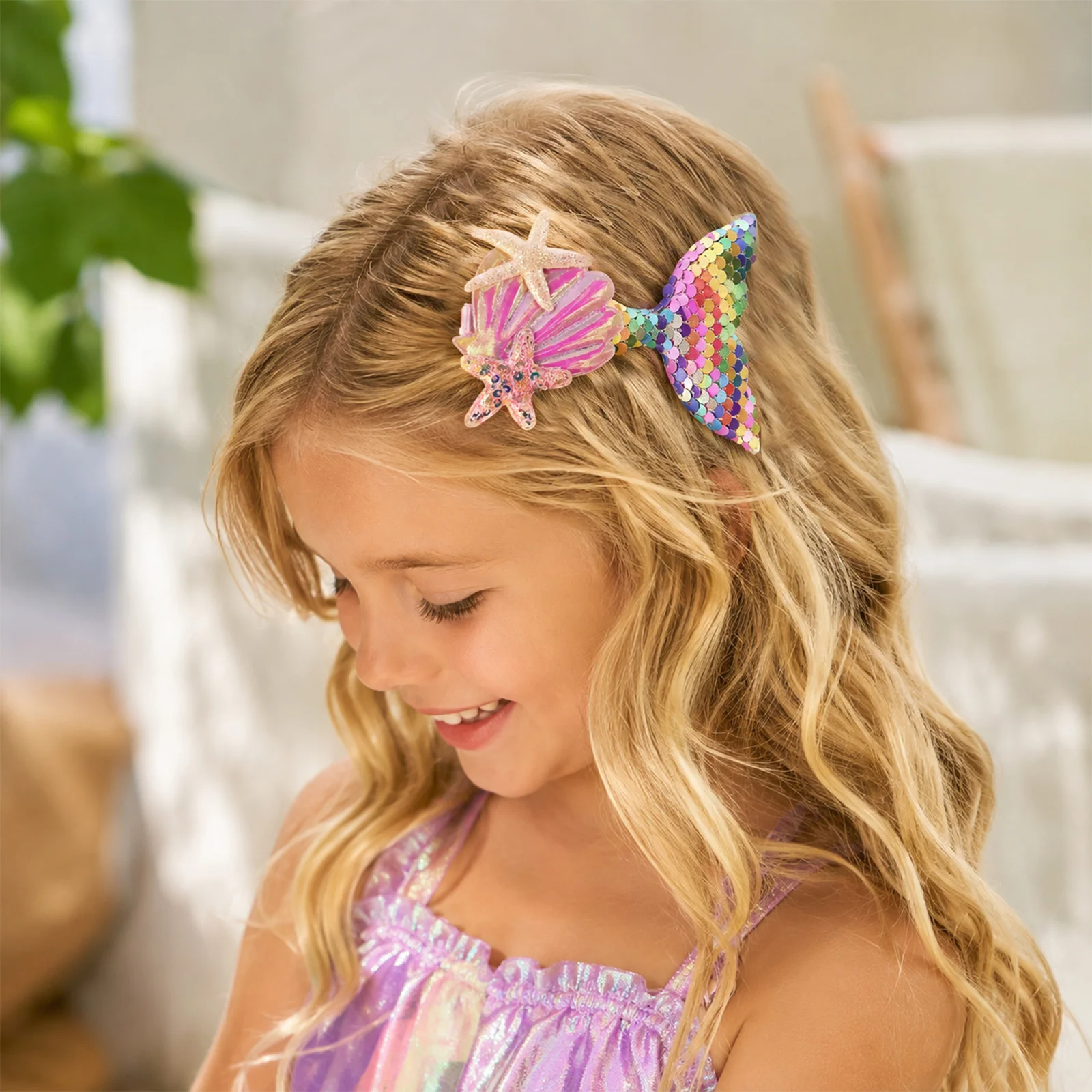 1PC Lovely Mermaid Princess Hairclip for Girl Shinying Starfish Hairpin Baby Kid Bang Decorative Clips Cartoon Colorful Headwear