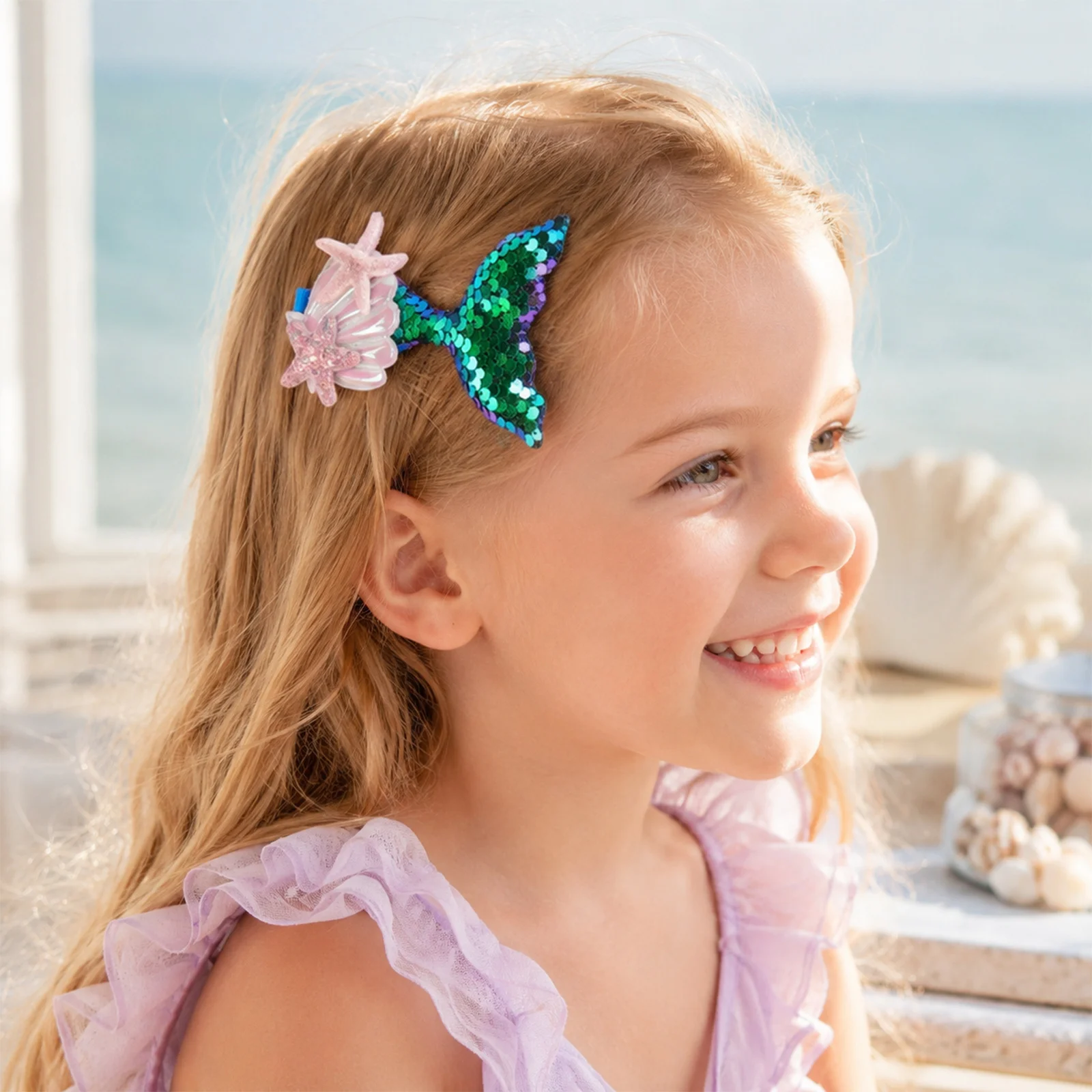 1PC Lovely Mermaid Princess Hairclip for Girl Shinying Starfish Hairpin Baby Kid Bang Decorative Clips Cartoon Colorful Headwear