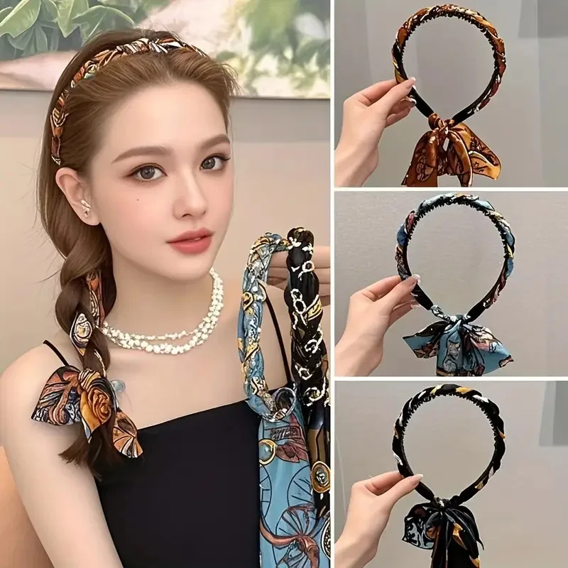 3Pcs Vintage-Inspired Chain & Ribbon Headbands for Women Elegant Hair Accessories Perfect for Braids & Updos Stylish Hair Decor