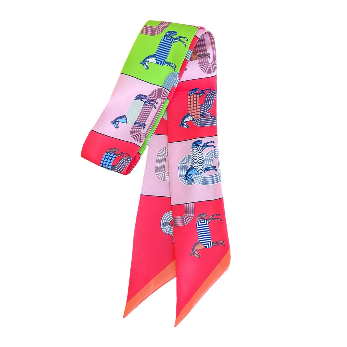 5*90cm Women Horse Printing Long Bag Scarf Brand Silk Foulard Dould-side Ribbon Tie Head Scarves For Ladies