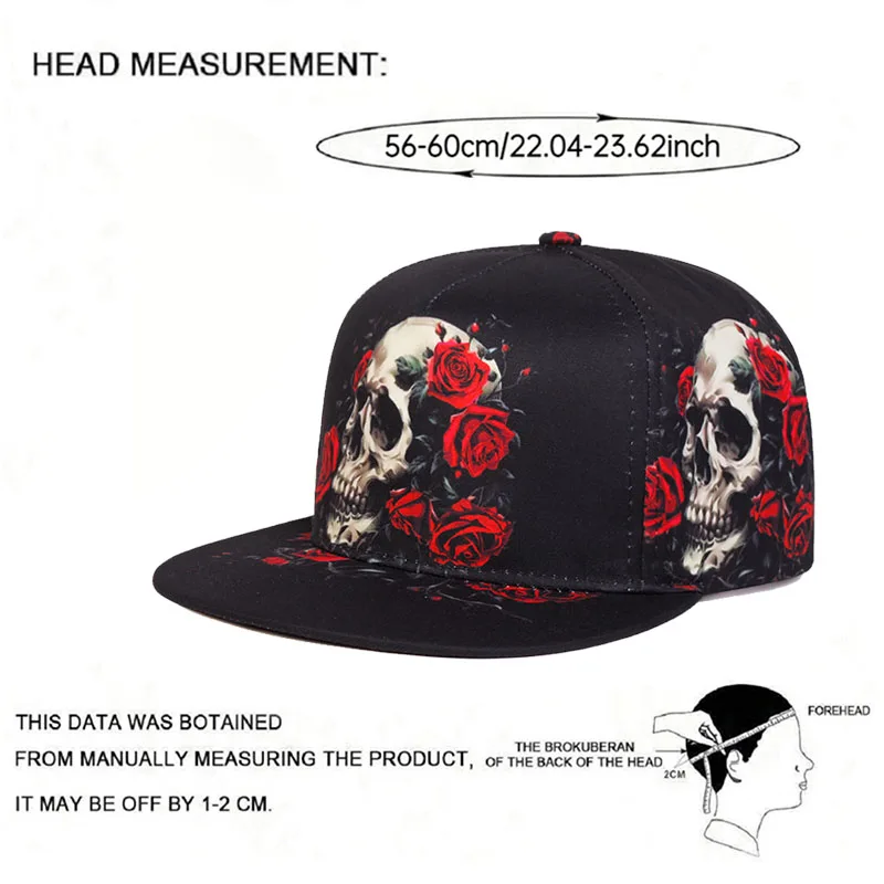 2025 Fashion New Flat brimmed Hat Printed Skeleton Street Skateboarding Hip Hop Hat Outdoor Leisure Sunshade Baseball Hat Unisex