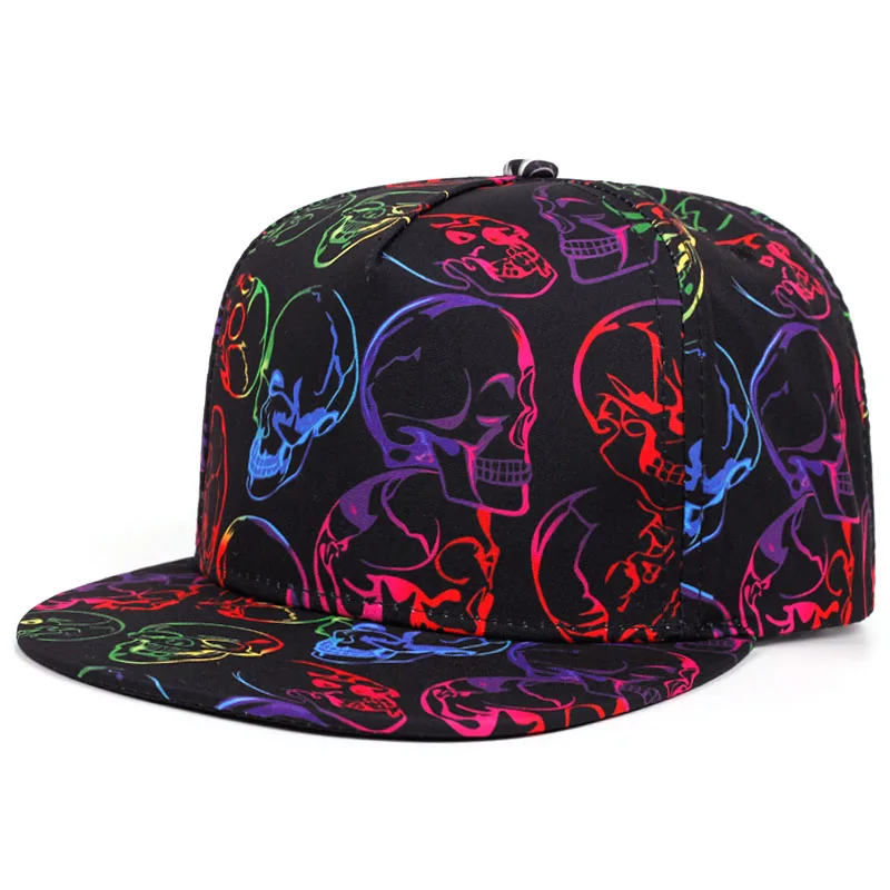 2025 Fashion New Flat brimmed Hat Printed Skeleton Street Skateboarding Hip Hop Hat Outdoor Leisure Sunshade Baseball Hat Unisex