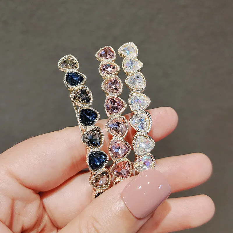 Crystal Rhinestones Row Hair Clips Geometric Woman Side Clip Barrettes Korean Style Fashion Hair Accessories