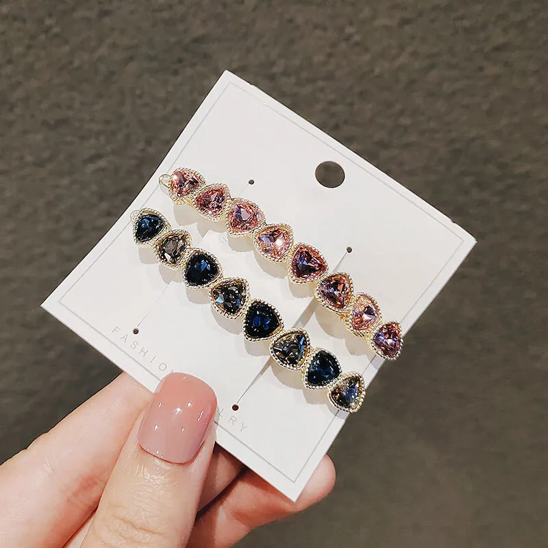Crystal Rhinestones Row Hair Clips Geometric Woman Side Clip Barrettes Korean Style Fashion Hair Accessories