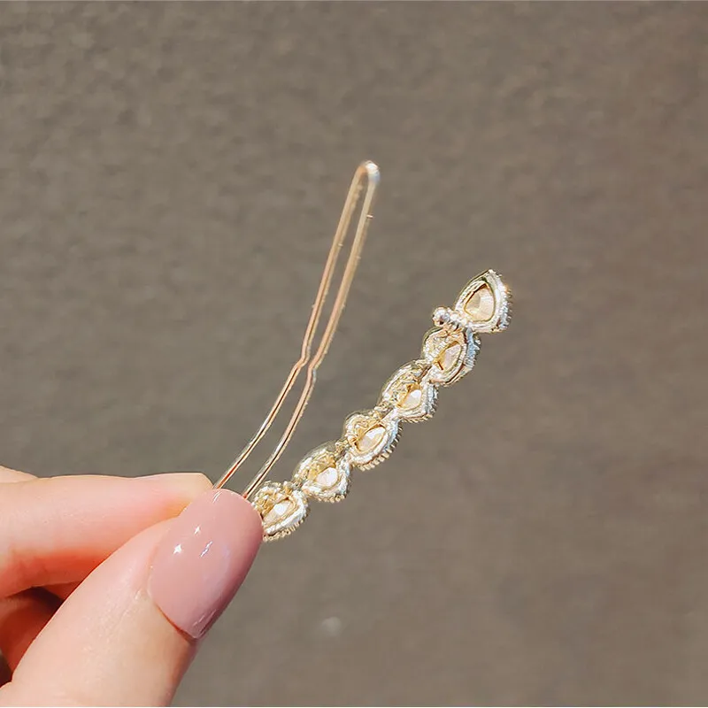 Crystal Rhinestones Row Hair Clips Geometric Woman Side Clip Barrettes Korean Style Fashion Hair Accessories