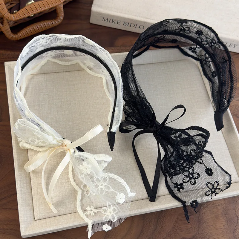 Headbands for Women Pastoral Style Wide Lace Hair Hoop Hairbands Lace Floral Bow Hair Bands Female Headwear Hair Accessories 1pc