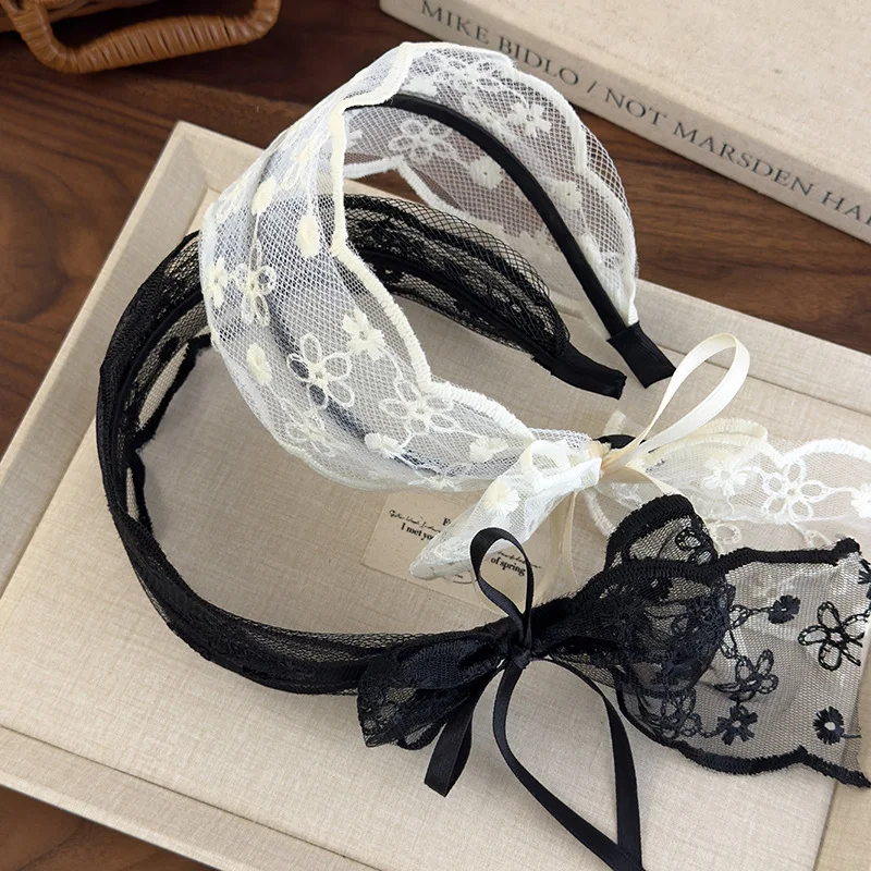 Headbands for Women Pastoral Style Wide Lace Hair Hoop Hairbands Lace Floral Bow Hair Bands Female Headwear Hair Accessories 1pc
