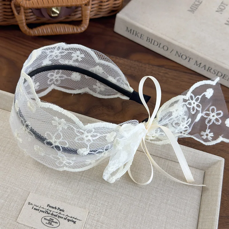 Headbands for Women Pastoral Style Wide Lace Hair Hoop Hairbands Lace Floral Bow Hair Bands Female Headwear Hair Accessories 1pc