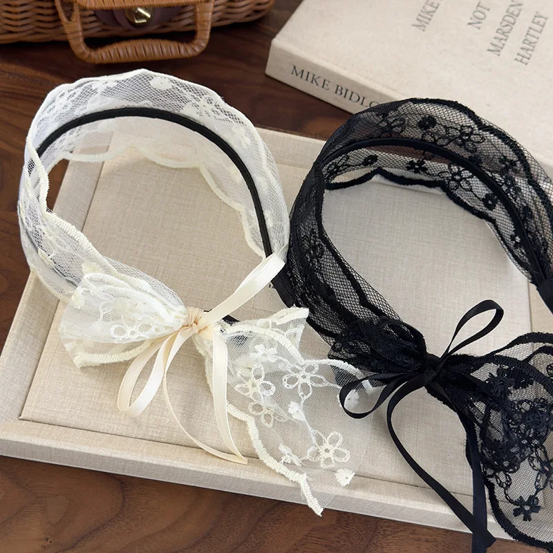 Headbands for Women Pastoral Style Wide Lace Hair Hoop Hairbands Lace Floral Bow Hair Bands Female Headwear Hair Accessories 1pc