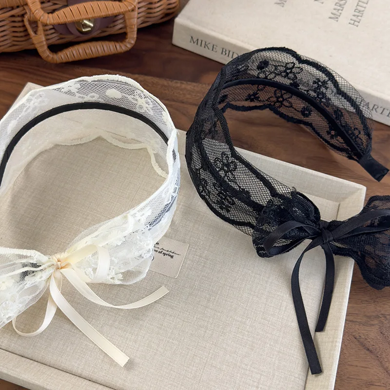 Headbands for Women Pastoral Style Wide Lace Hair Hoop Hairbands Lace Floral Bow Hair Bands Female Headwear Hair Accessories 1pc