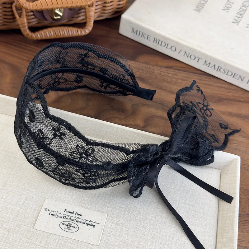 Headbands for Women Pastoral Style Wide Lace Hair Hoop Hairbands Lace Floral Bow Hair Bands Female Headwear Hair Accessories 1pc