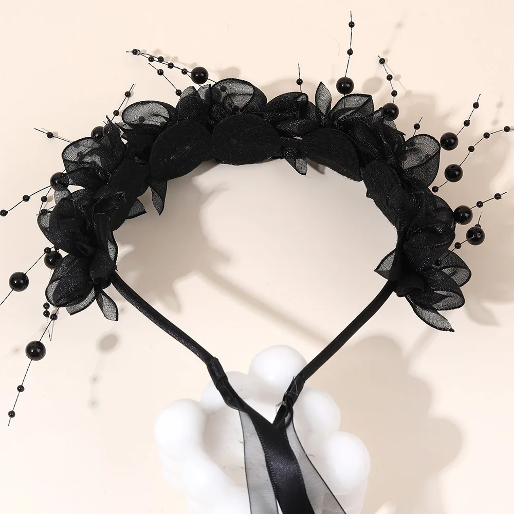 Fairy Flower Headband Sweet Lovely Girl Lace Floral Pearls Hair Hoop For Princess Wedding Birthday Headwear Accessories Gifts