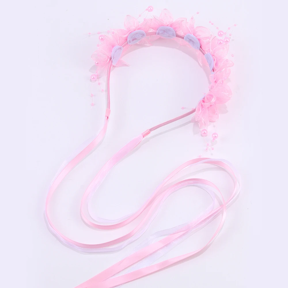 Fairy Flower Headband Sweet Lovely Girl Lace Floral Pearls Hair Hoop For Princess Wedding Birthday Headwear Accessories Gifts