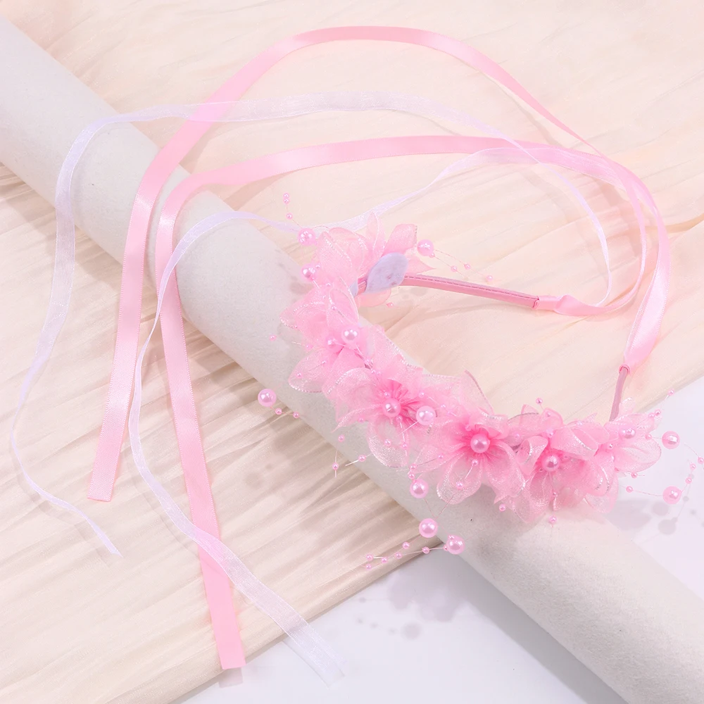 Fairy Flower Headband Sweet Lovely Girl Lace Floral Pearls Hair Hoop For Princess Wedding Birthday Headwear Accessories Gifts