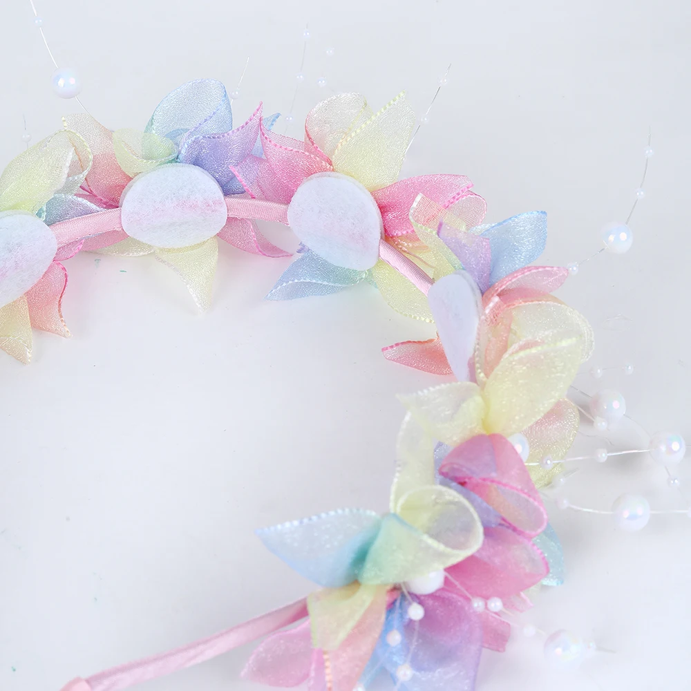 Fairy Flower Headband Sweet Lovely Girl Lace Floral Pearls Hair Hoop For Princess Wedding Birthday Headwear Accessories Gifts