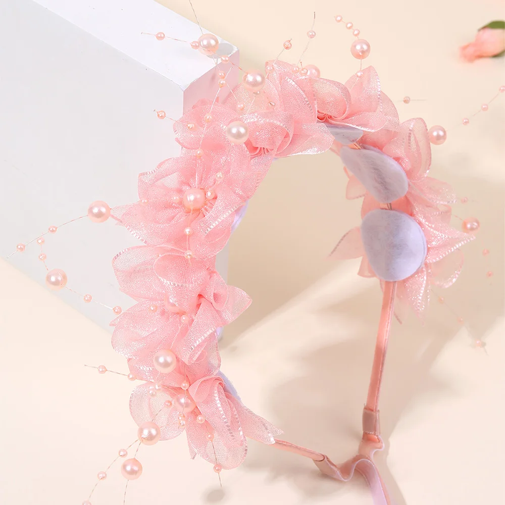 Fairy Flower Headband Sweet Lovely Girl Lace Floral Pearls Hair Hoop For Princess Wedding Birthday Headwear Accessories Gifts