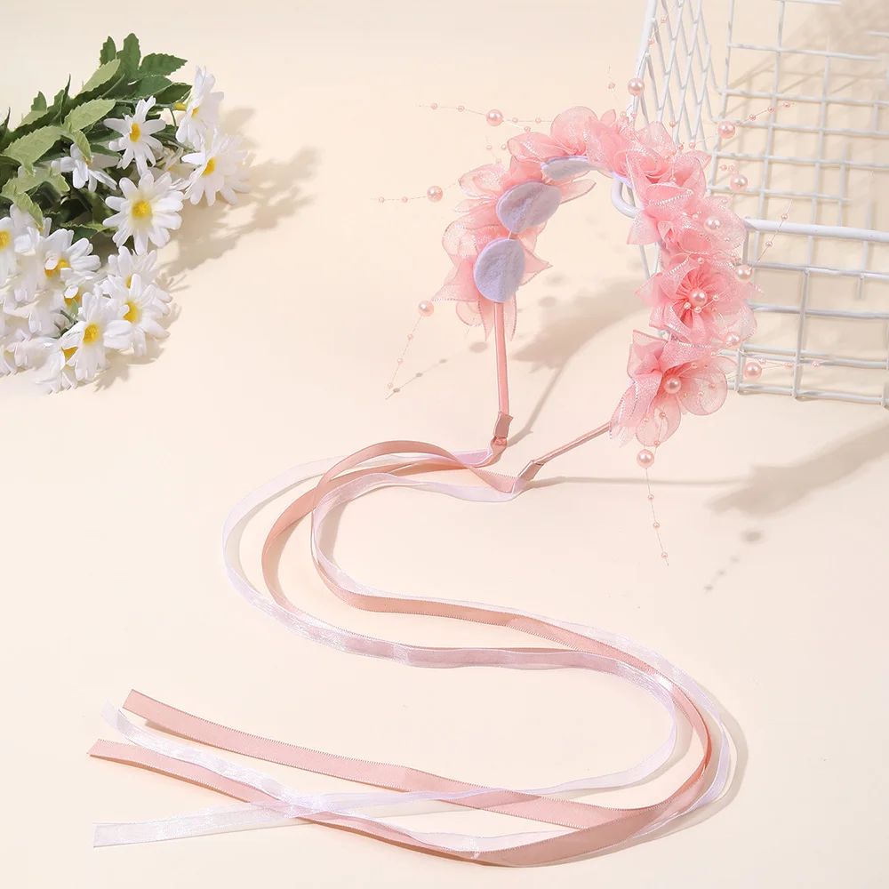 Fairy Flower Headband Sweet Lovely Girl Lace Floral Pearls Hair Hoop For Princess Wedding Birthday Headwear Accessories Gifts