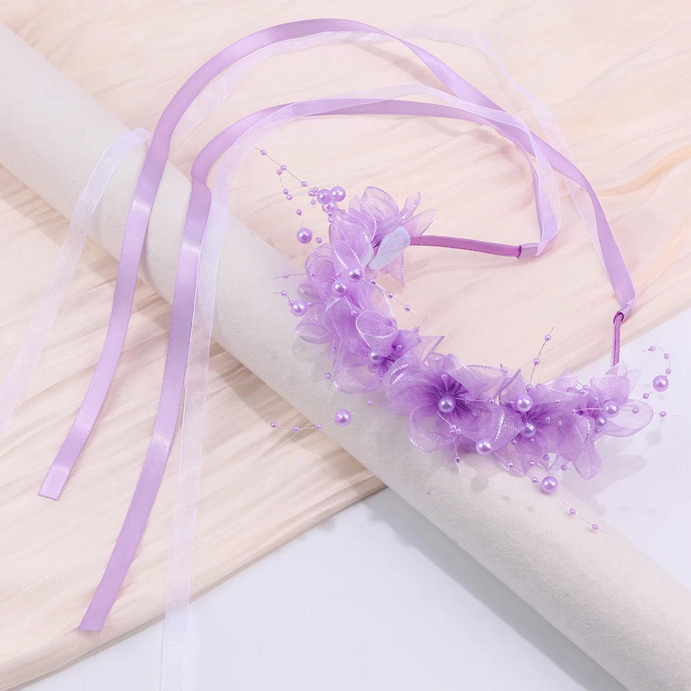 Fairy Flower Headband Sweet Lovely Girl Lace Floral Pearls Hair Hoop For Princess Wedding Birthday Headwear Accessories Gifts