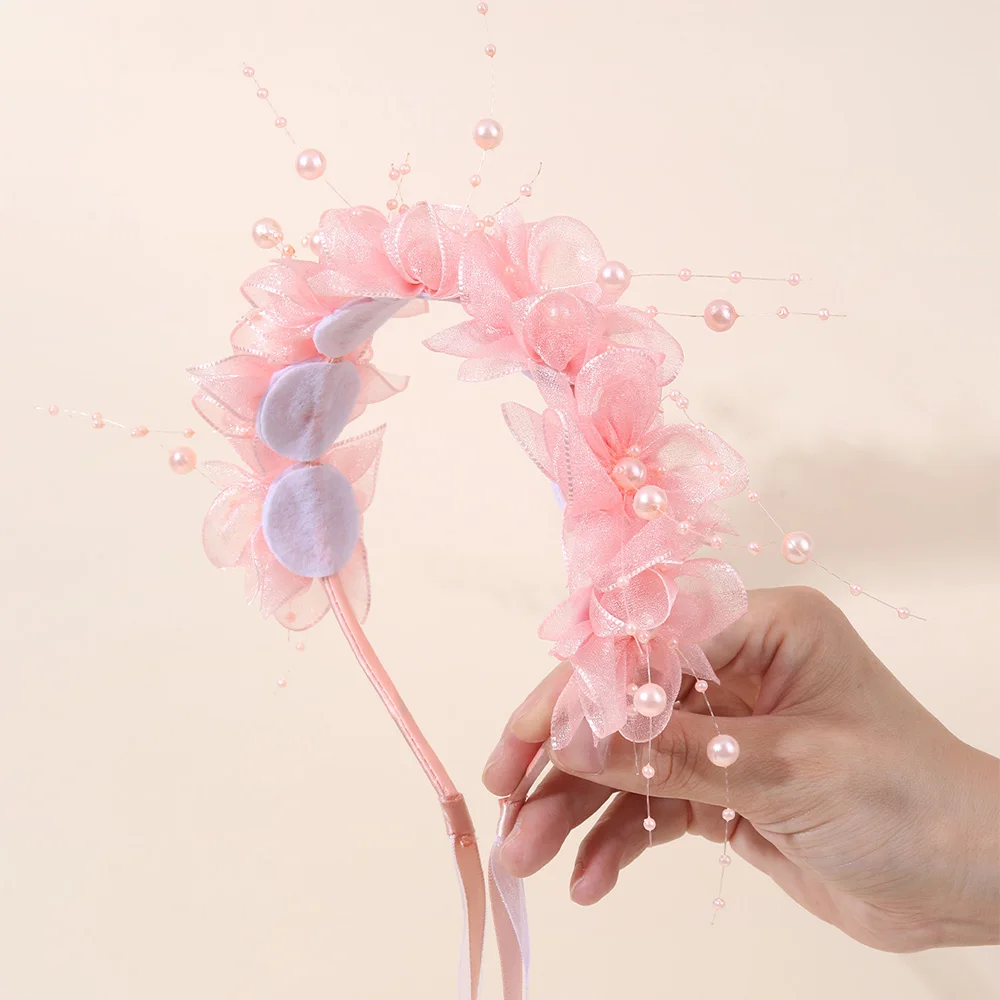 Fairy Flower Headband Sweet Lovely Girl Lace Floral Pearls Hair Hoop For Princess Wedding Birthday Headwear Accessories Gifts