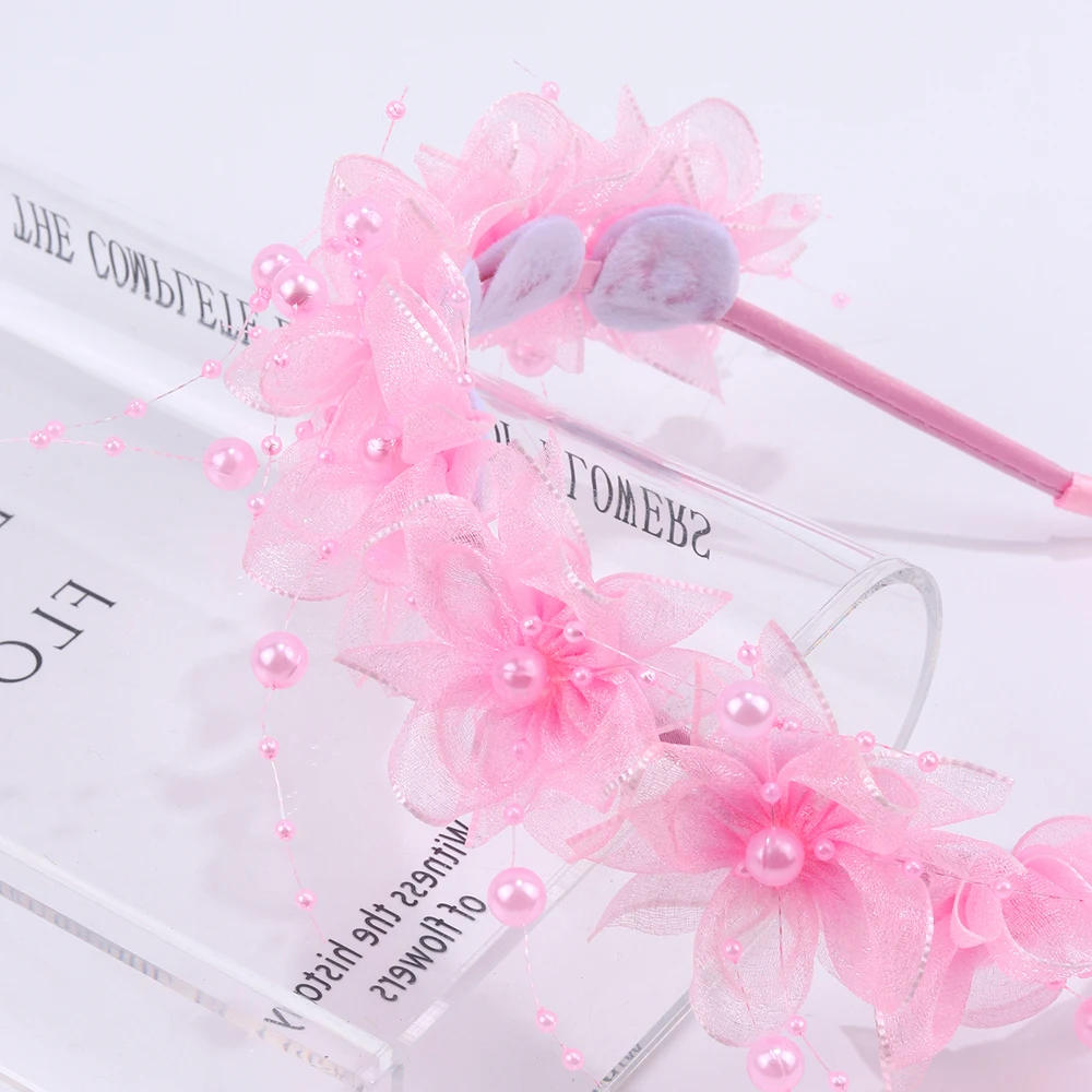 Fairy Flower Headband Sweet Lovely Girl Lace Floral Pearls Hair Hoop For Princess Wedding Birthday Headwear Accessories Gifts