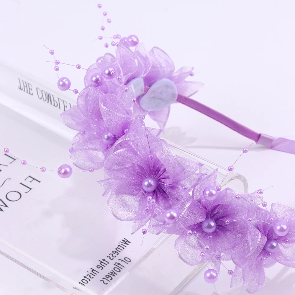Fairy Flower Headband Sweet Lovely Girl Lace Floral Pearls Hair Hoop For Princess Wedding Birthday Headwear Accessories Gifts